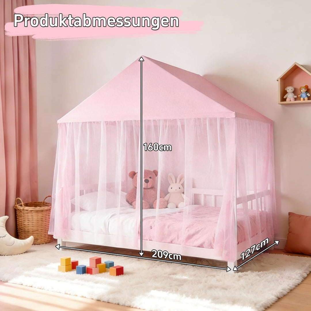 GFCC Prinzessinnen Bettvorhang für Hausbett mit dreieckigem Dach, Rosa Himmelbett Moskitonetz Baldac