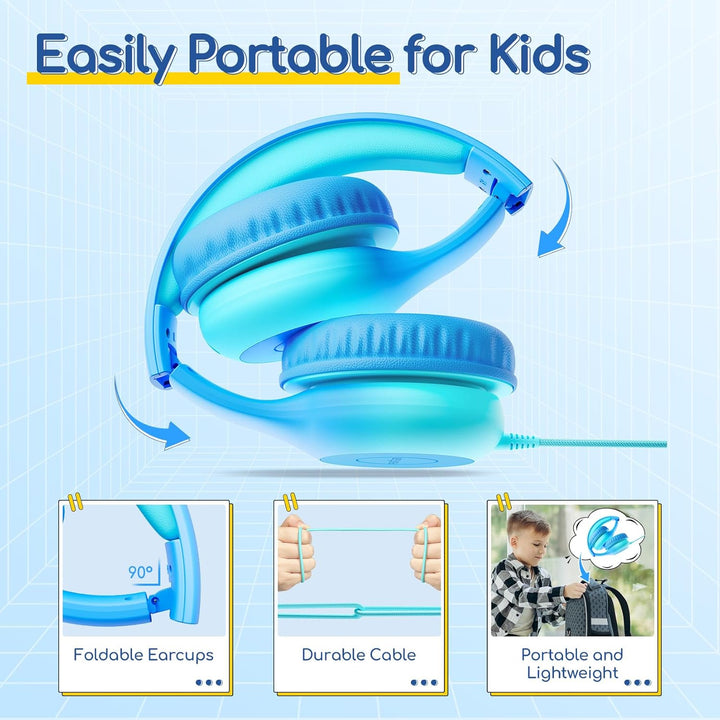 EarFun Kinder Kopfhörer, Kopfhörer Kinder USB C, 85/94dB Lautstärkenbegrenzer, HiFi Klang, faltbar,