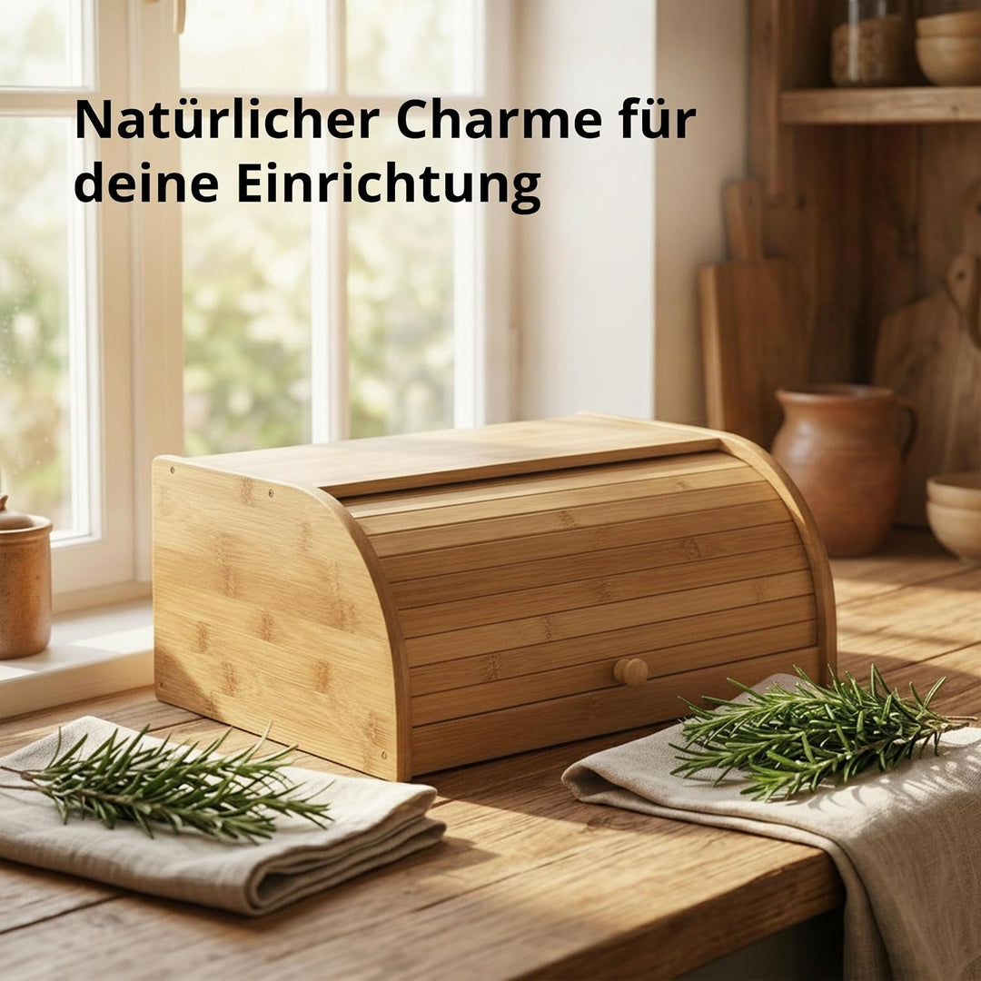 Relaxdays Brotkasten Bambus HBT: 16,5 x 40 x 27,5 cm Rollbrotkasten für aromadichte Brot Aufbewahrun