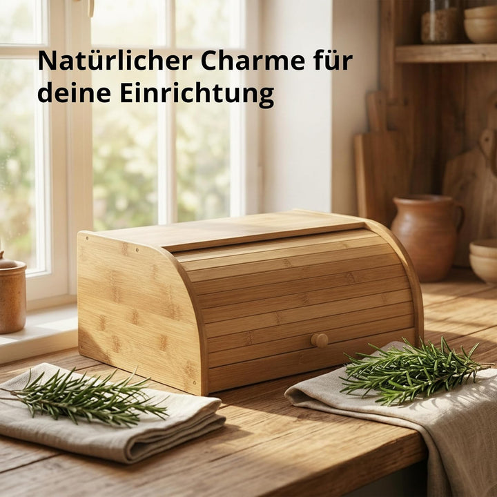 Relaxdays Brotkasten Bambus HBT: 16,5 x 40 x 27,5 cm Rollbrotkasten für aromadichte Brot Aufbewahrun