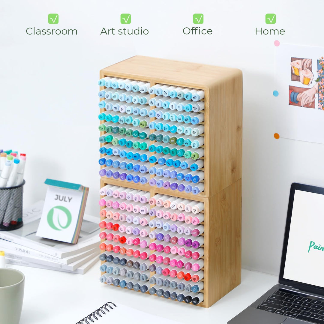 Ohuhu Bambus Stifte Organizer, Holz Desktop Aufbewahrung für 126 Markerstifte Stifte Bleistifte Kuns