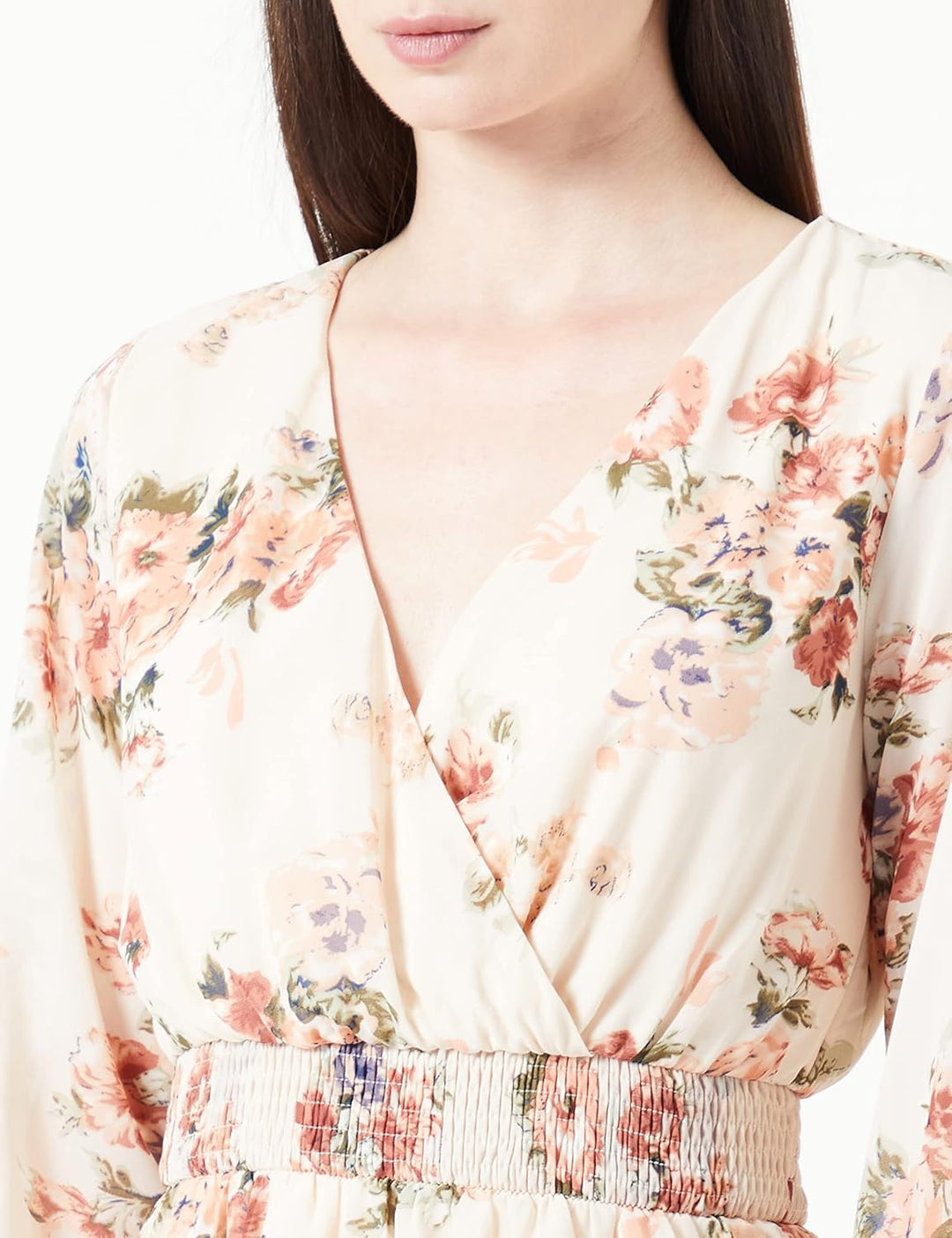 NAME IT Damen Onlphilippa L/S V-neck Layered Dress Ptm S Cloud Dancer/Aop:pink Flower, S Cloud Dance