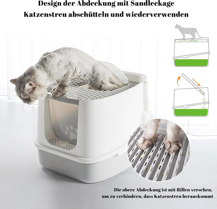 CALIYO Katzenklo mit Deckel - Anti-Geruch Katzenklo Geschlossen mit Hoher Rand, Katzentoilette mit S