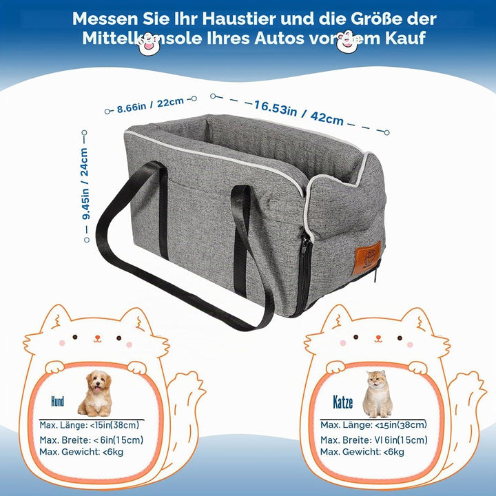 Hundeautositz für kleine Hunde bis 5.4kg | Universal Mittelkonsole Auto-Sitz | Abnehmbar waschbar |