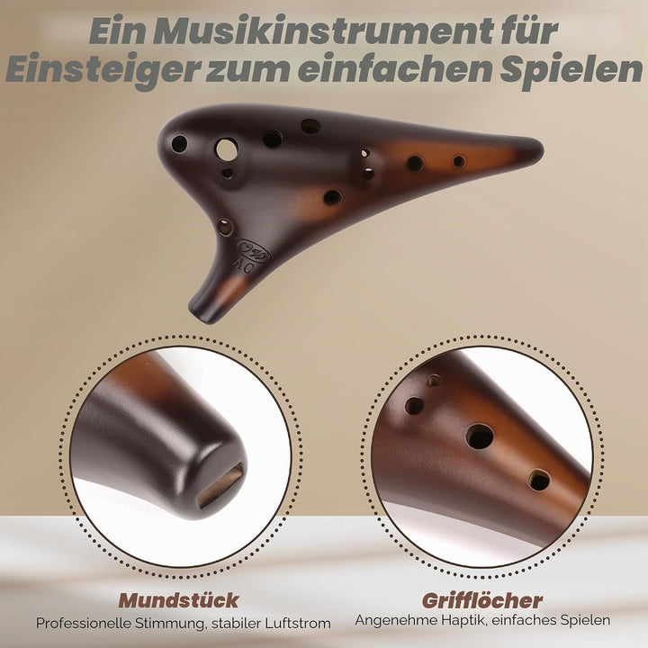 "Forest Whisper" 12-Loch-Tenor-Okarina, klassisch, StrawFire, Sammlerstück, Alto C