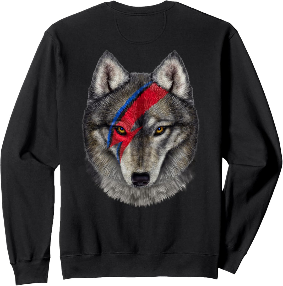 Graues Wolfsgesicht gemalt mit rotem Blitz Sweatshirt