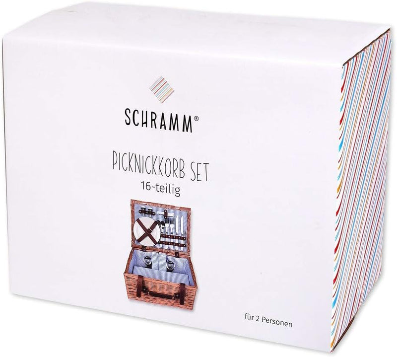 Schramm® Picknickkorb 40x30x20cm rechteckig aus Weidenholz für 2 Personen Picknickkoffer Picknickset