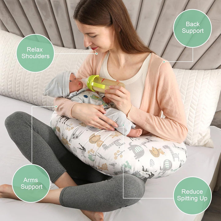 Stillkissen mit Stillbezug aus Baumwolle, Ergonomisches Stillkissen Klein, Maschinenwaschbares Babyf
