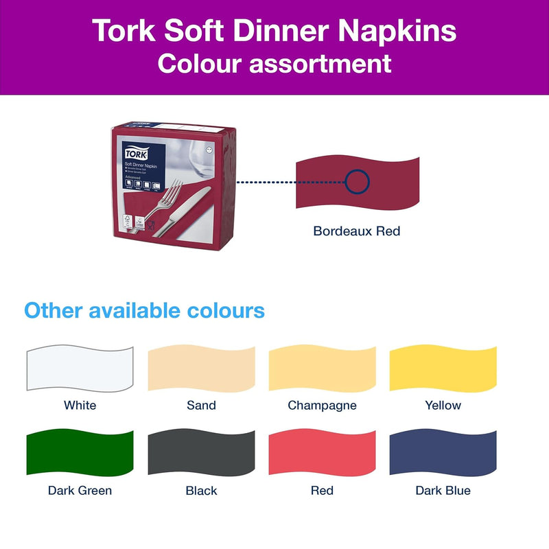 Tork 477618 Soft Dinnerservietten Bordeauxrot 1/8 Falz / 3-lagige Papierservietten / Ideal für ein A