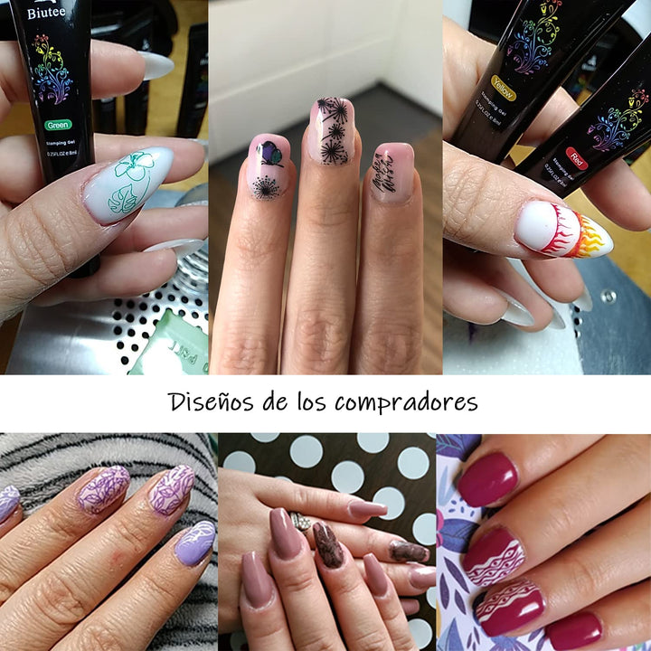 Biutee Stamping Lack UV Set für Stamping Schablone, 8 Farben, 8 ml Cremefarben, Cremefarben