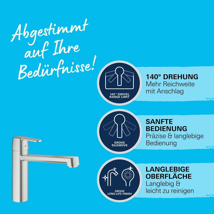 Grohe Get | Küchenarmatur - Spültischarmatur | Supersteel, mittelhoher Auslauf, schwenkbar | 30196DC