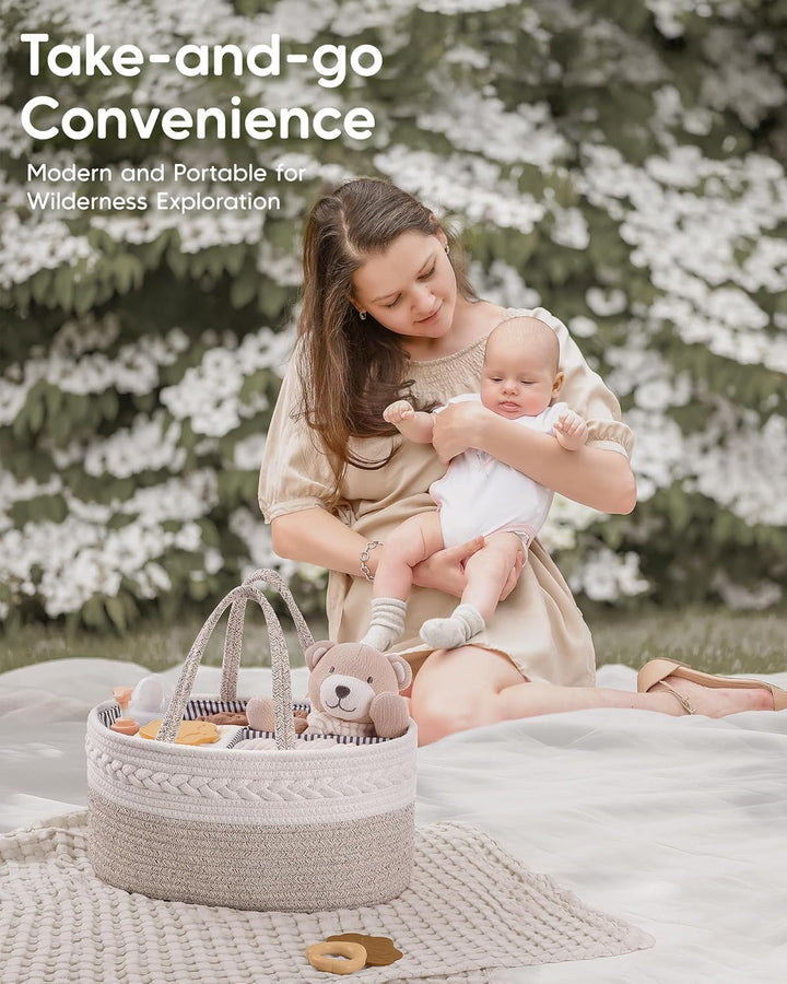 Maliton Baby Windel Caddy Organizer，Wickeltisch Organizer Aufbewahrungskorb mit Herausnehmbaren Fäch