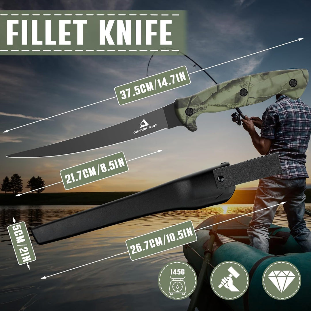 DRAGON RIOT Filetiermesser Fisch 21.5CM, Edelstahl Fischmesser mit Anti-Rutsch-Griff, Scharfes Outdo