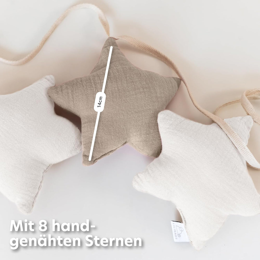 LILIMAUS Sternen Wimpelkette Stoff - 12 Farben - Kinderzimmer Deko - 100% Baumwolle Handmade - Musse