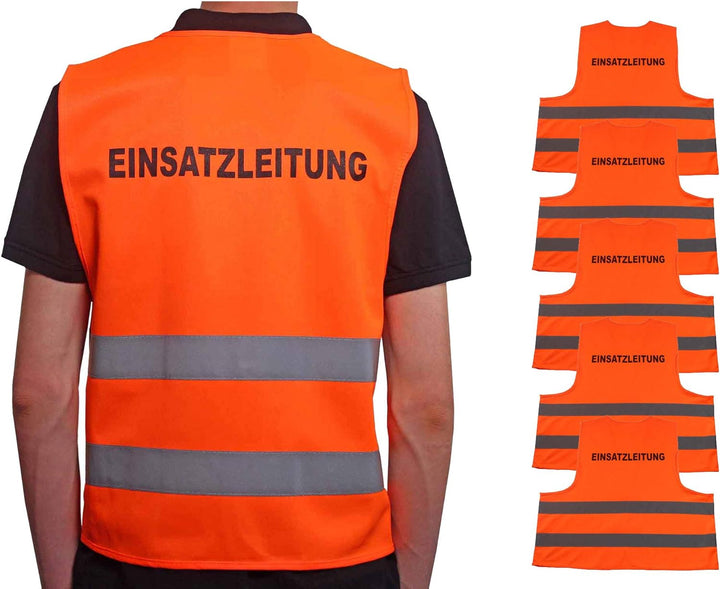4business 5 Stück Kfz Qualitäts Warnweste EINSATZLEITUNG orange EN ISO 20471 Klasse 2 für Erwachsene