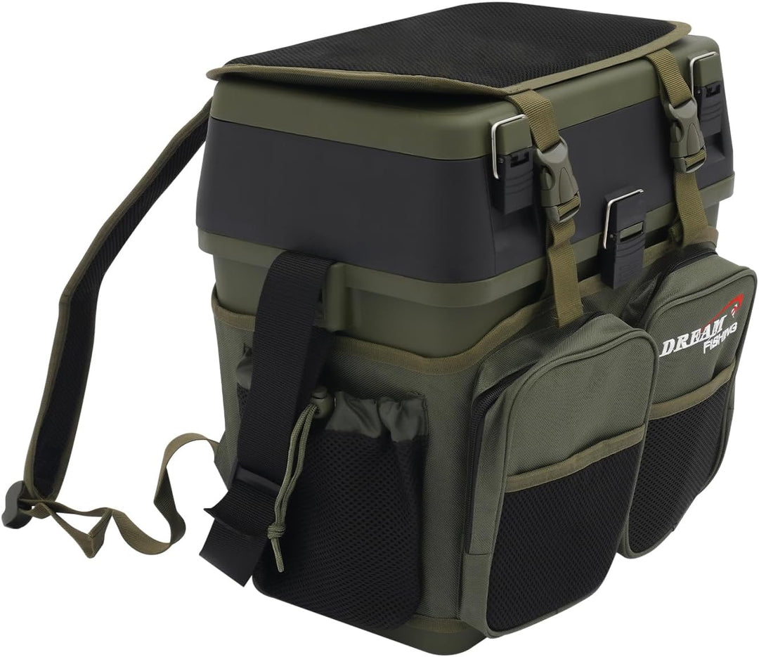 37.5x33.5x20.5cm Angelrucksack Angeltasche Angelbox Angelkoffer (Grün) | Wasserabweisend Aufbewahrun