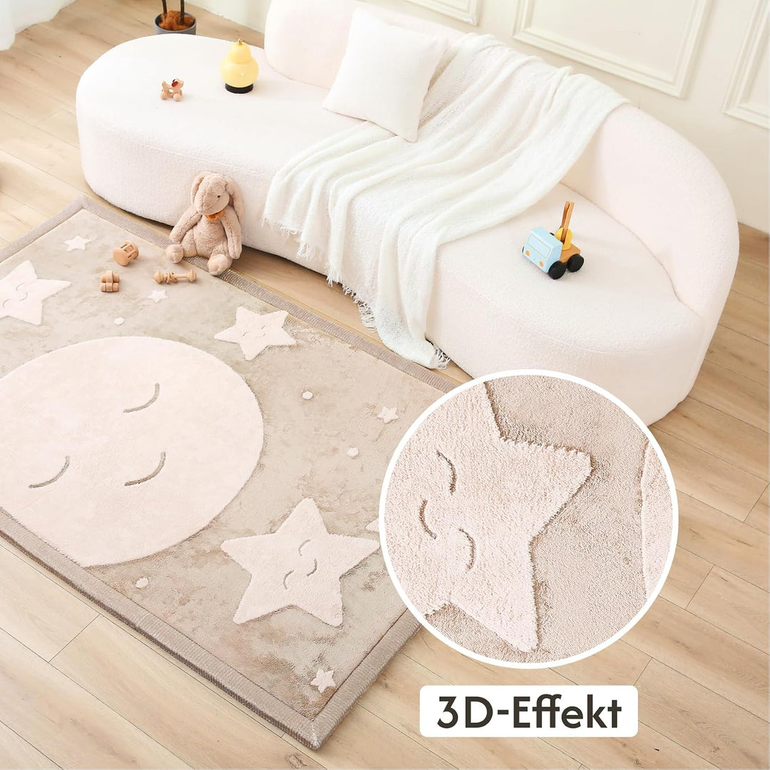 Wolkenweiche Spielmatte Baby 280x200x2,5cm, mond&amp;Sterne, Tatami Matte | Coral Velvet Hochdichter Sch