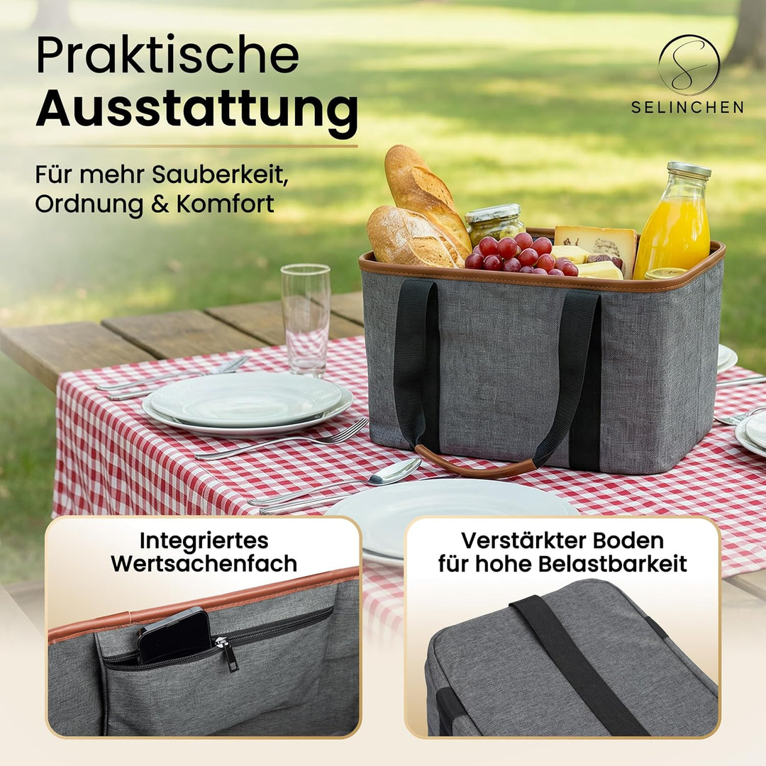 Selinchen® - Premium Einkaufskorb | Hochwertige Einkaufstasche faltbar und mit PU-Ledergriff | Ideal