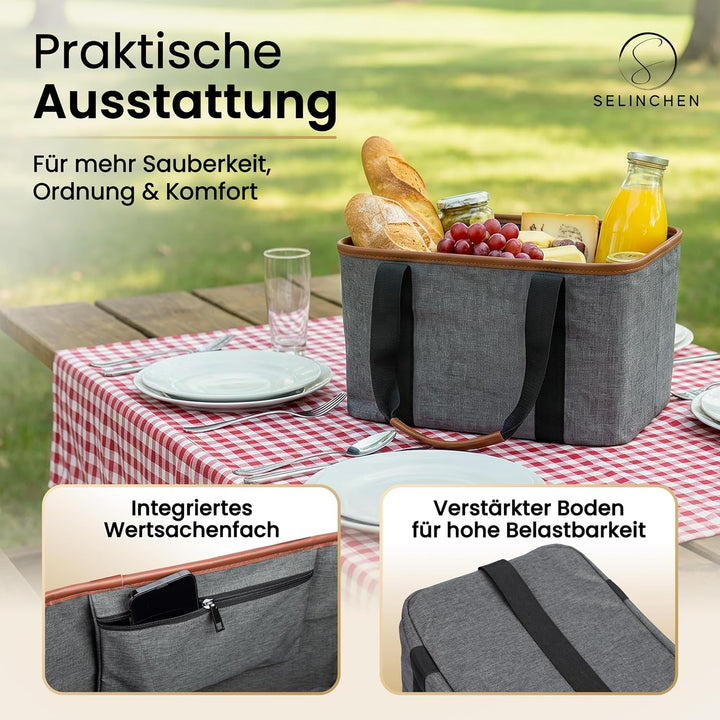 Selinchen® - Premium Einkaufskorb | Hochwertige Einkaufstasche faltbar und mit PU-Ledergriff | Ideal