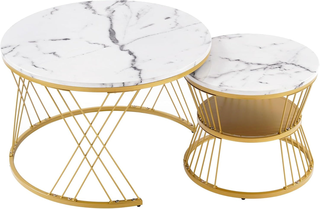 Merax Couchtisch 2er Set, Hochglanz Wohnzimmertisch mit Stauraum, Coffee Table für Wohnzimmer, Balko