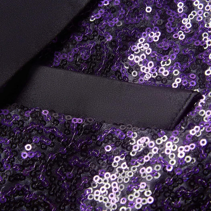 CARFFIV Herren Modische Blumenmuster Pailletten Zweiteiler Set Anzüge 3XL Purple Black, 3XL Purple B