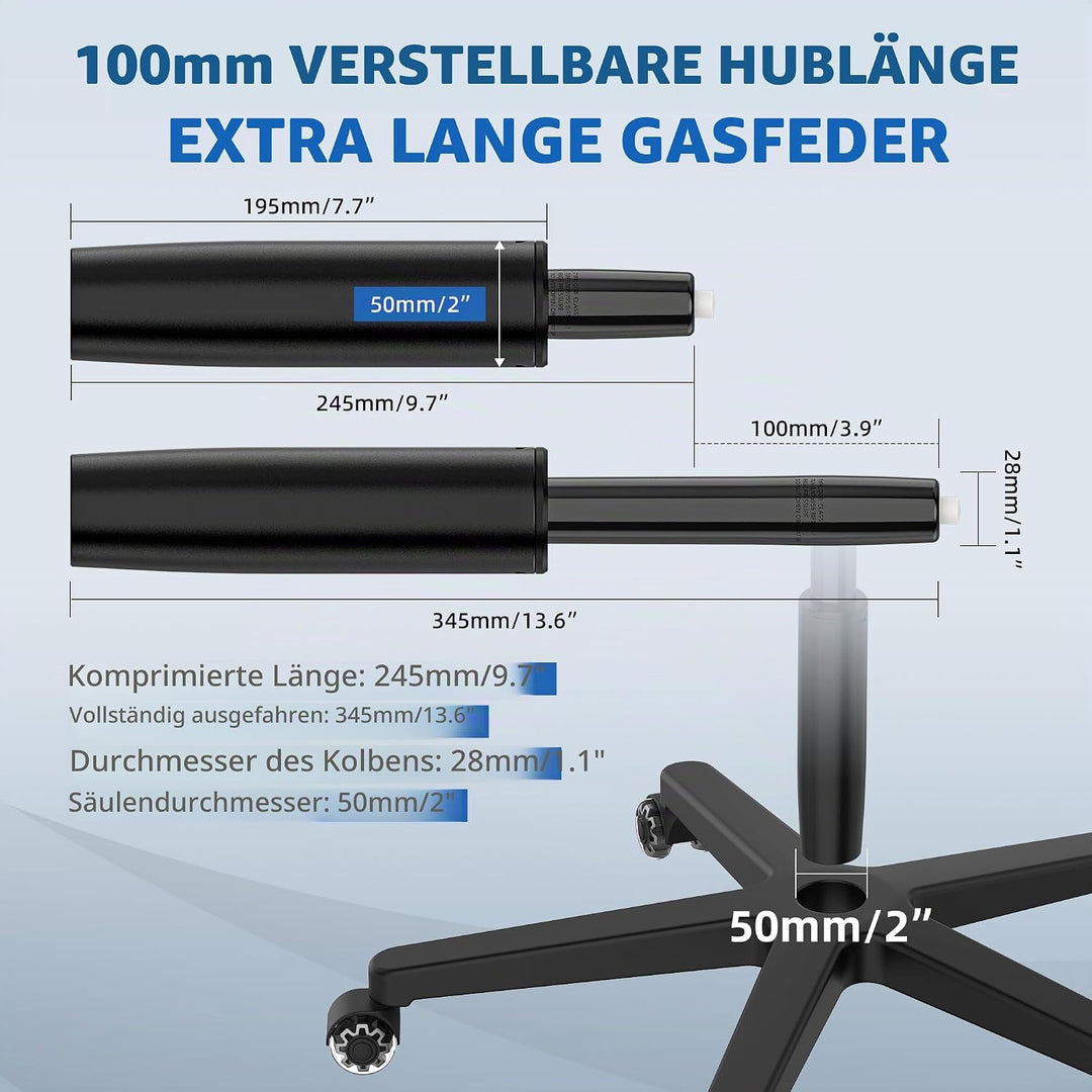 WEWILL Gasdruckfeder Bürostuhl, Belastbar bis 500kg-Höhenverstellbarer Gasdruck Dämpfer für Drehstüh