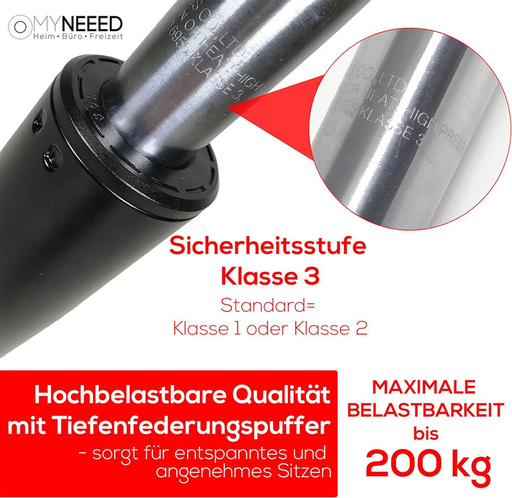 MYNEEED Gasfeder für Bürostuhl - Gasdruckfeder Belastbar bis 200 kg - Gasdruckdämpfer für Drehstuhl,