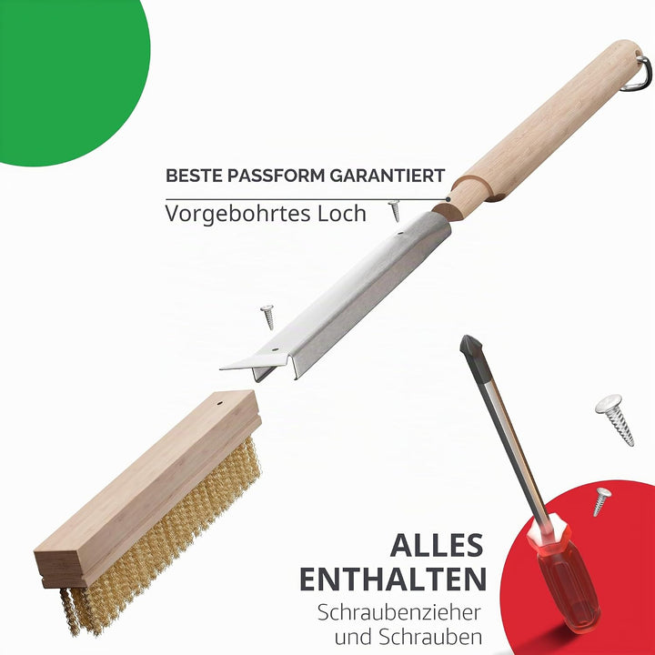 Pizzaofenbürste 55 cm mit Schaber – Reinigungsbürste mit Edelstahlborsten für Pizzaofen & Pizzastein