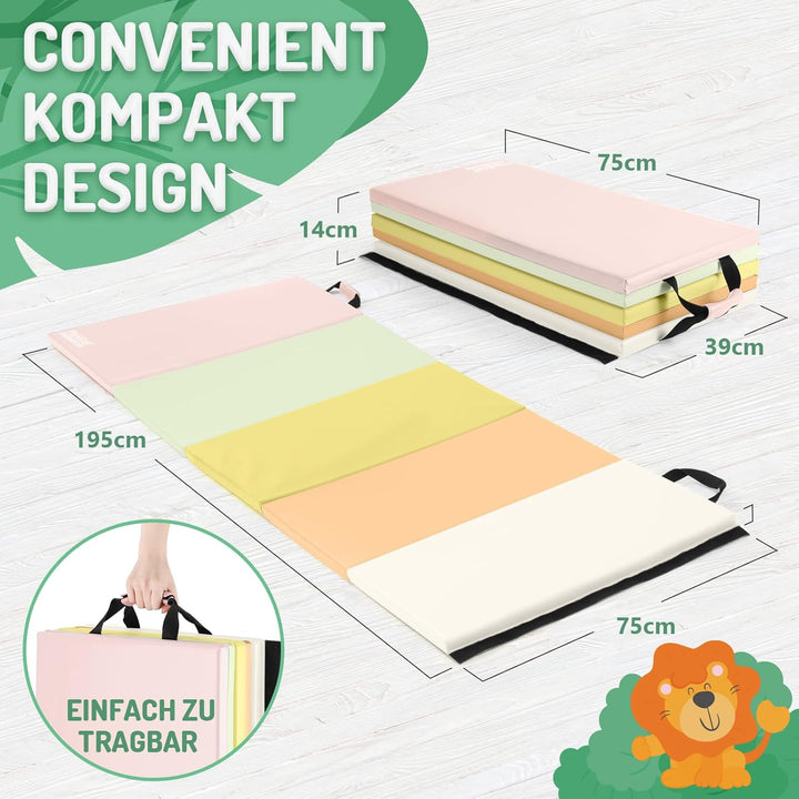 PhysKcal 195 x 75 x 3 cm Klappbare Weichbodenmatte Turnmatte Fitnessmatte Gymnastikmatte mit Tragegr