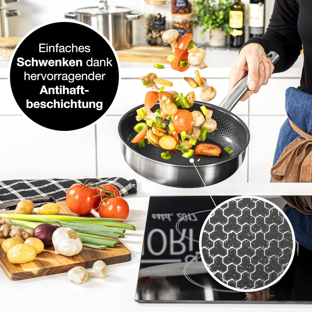Moritz & Moritz Edelstahlpfanne Wabenstruktur 24cm mit Keramikbeschichtung der neuesten Generation -