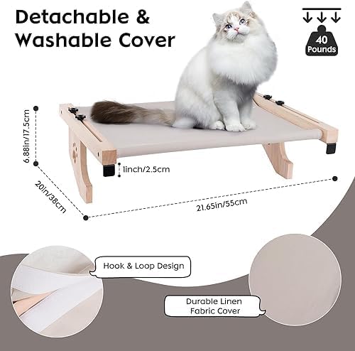 Katzenfenstersitz, Katzenbett Hängematte Holz Verstellbare Sitzstange für Katzenfenster Abnehmbares