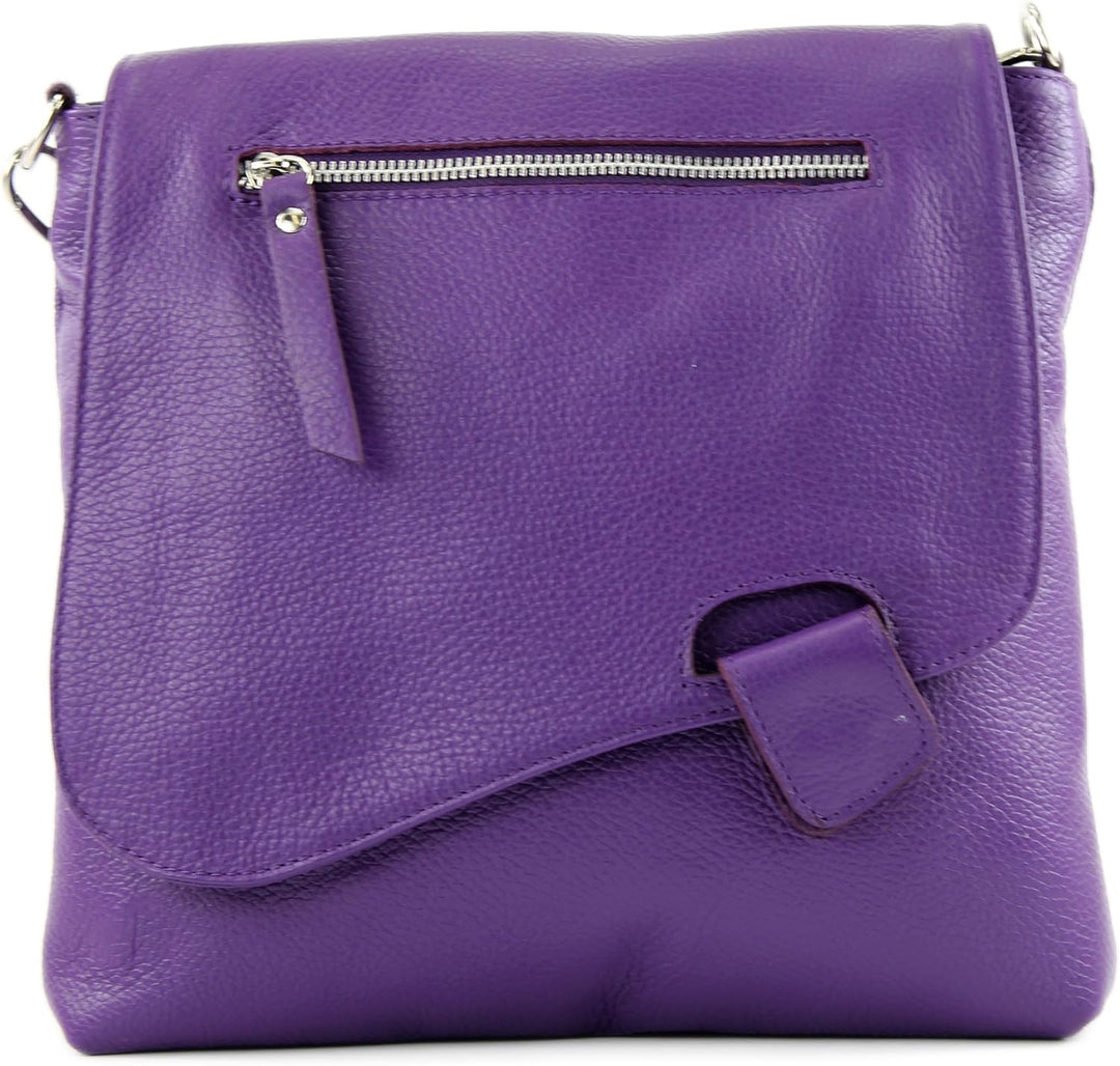 modamoda de - T146 - ital. Umhängetasche Schultertasche aus Leder Lila2021, Lila2021