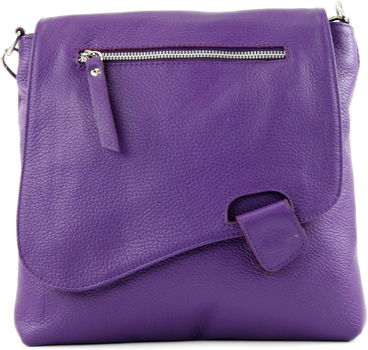 modamoda de - T146 - ital. Umhängetasche Schultertasche aus Leder Lila2021, Lila2021