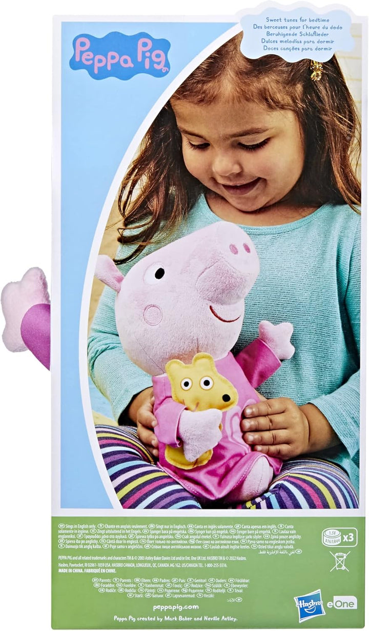 Peppa Pig F3777 Bear Peppa's Bedtime Schlaflieder singende Plüschpuppe mit Teddybär-Zubehör, 3 Liede