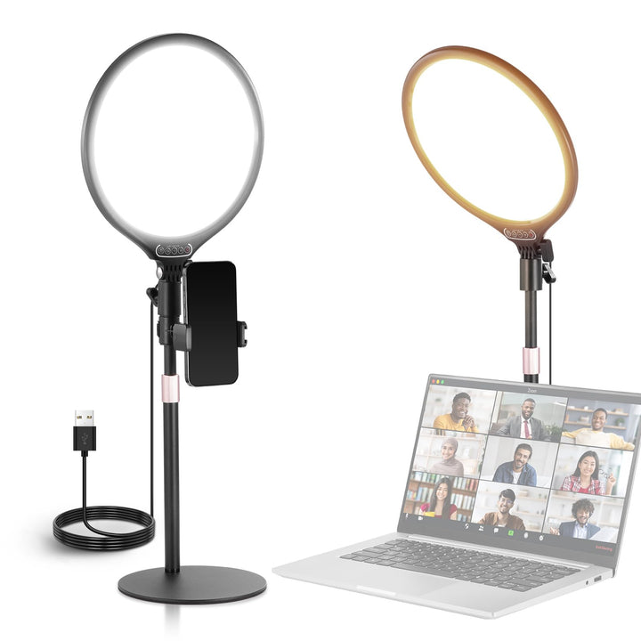 NEEWER Basics 10,5" Desk Ring Light w Stand/Phone Holder/Timer, Full Screen 15W Dimmable LED Selfie