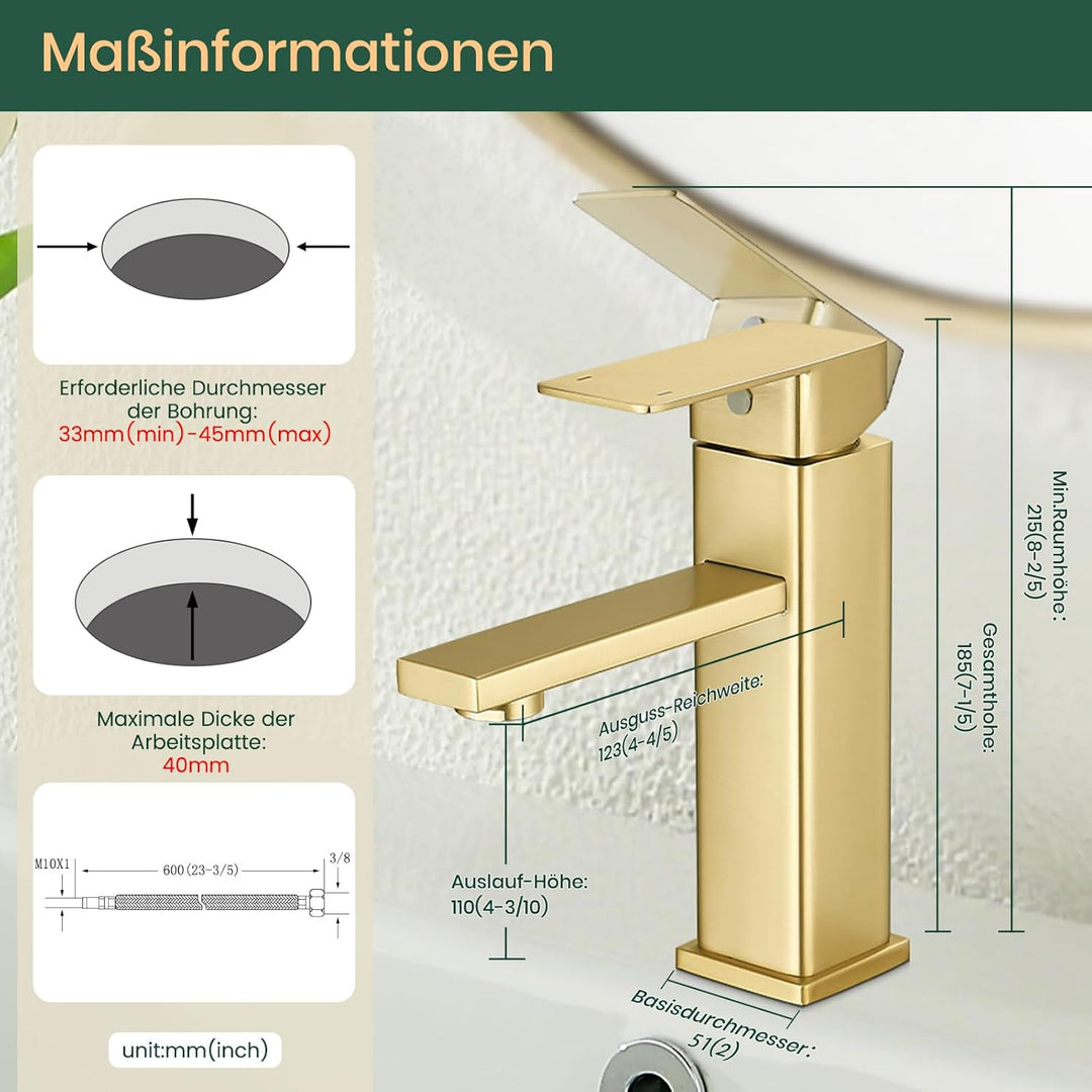Wasserhahn Bad Waschtischarmatur Einhand Klein Einhebelmischer Waschbeckenarmatur Edelstahl für Wasc