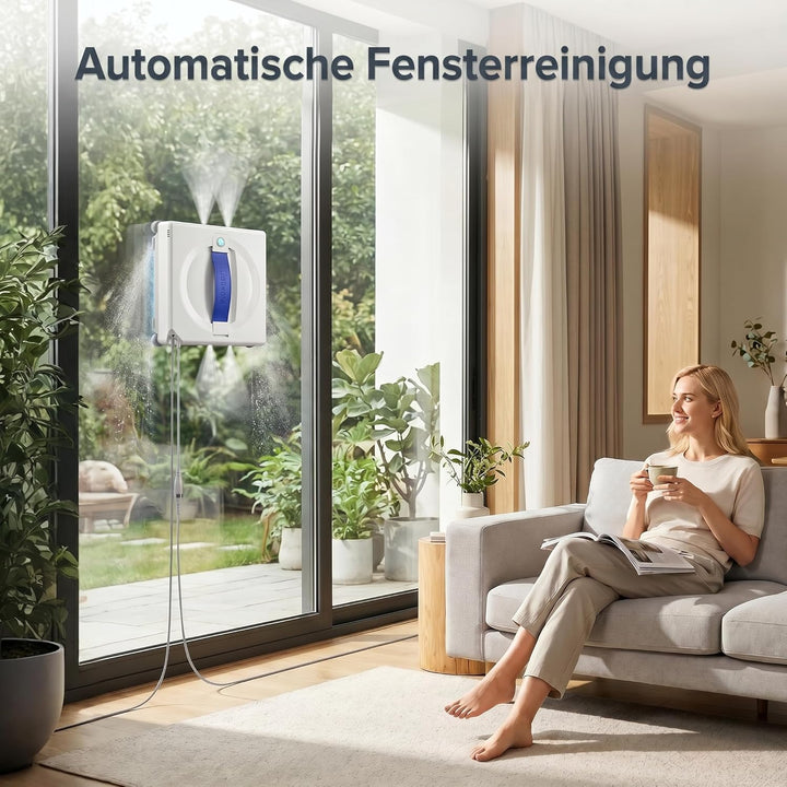 Lubluelu Fensterputzroboter mit 4 Eck-Reinigungsbürsten, 8 kPa Saugleistung, KI-Navigation, Dual-Spr