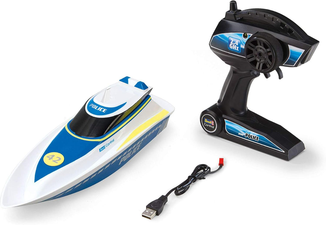 Revell Control 24138 RC Polizeiboot, mit wasserdichter Elektronik und integriertem LI-Ion-Akku Koffe