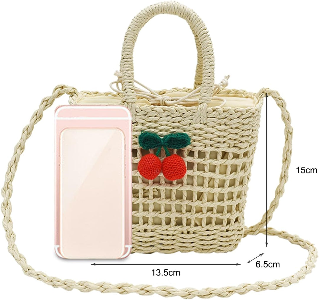 NICOLE & DORIS Stroh Umhängetasche Damen Strohtaschen Sommer Strandtasche Schultertasche Klein Handy