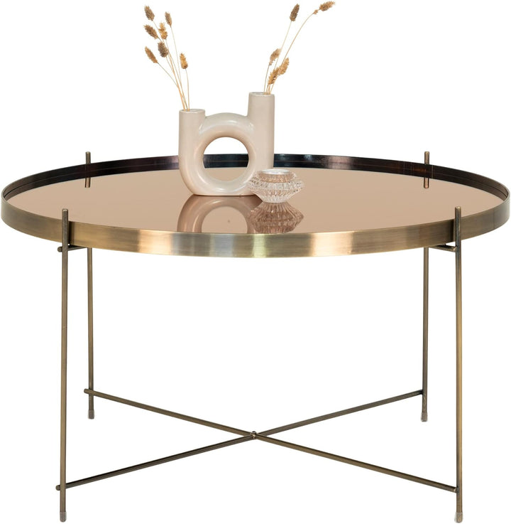 LEBENSwohnART Eleganter Couchtisch VENEDIG messingfarbig ca. ø70cm