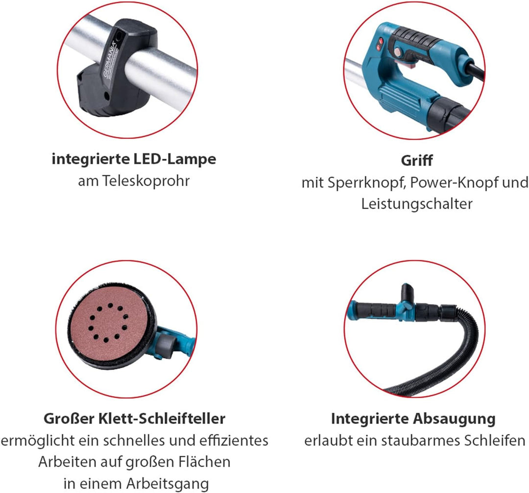 Germania Wandschleifer und Deckenschleifer 710W mit Zubehör – Trockenbauschleifer, Giraffenschleifer