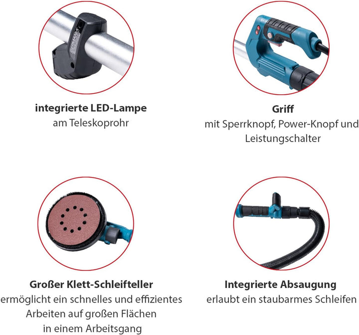 Germania Wandschleifer und Deckenschleifer 710W mit Zubehör – Trockenbauschleifer, Giraffenschleifer
