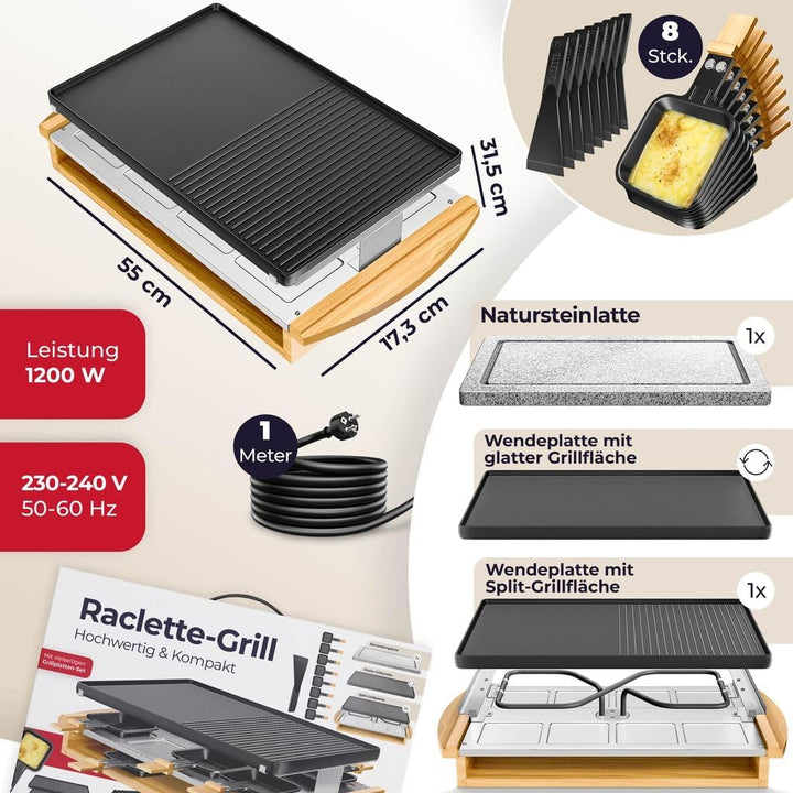 KESSER® Raclette-Grill mit Naturgrillstein, Grillplatte Tischgrill für 8 Personen, Elektrogrill Racl