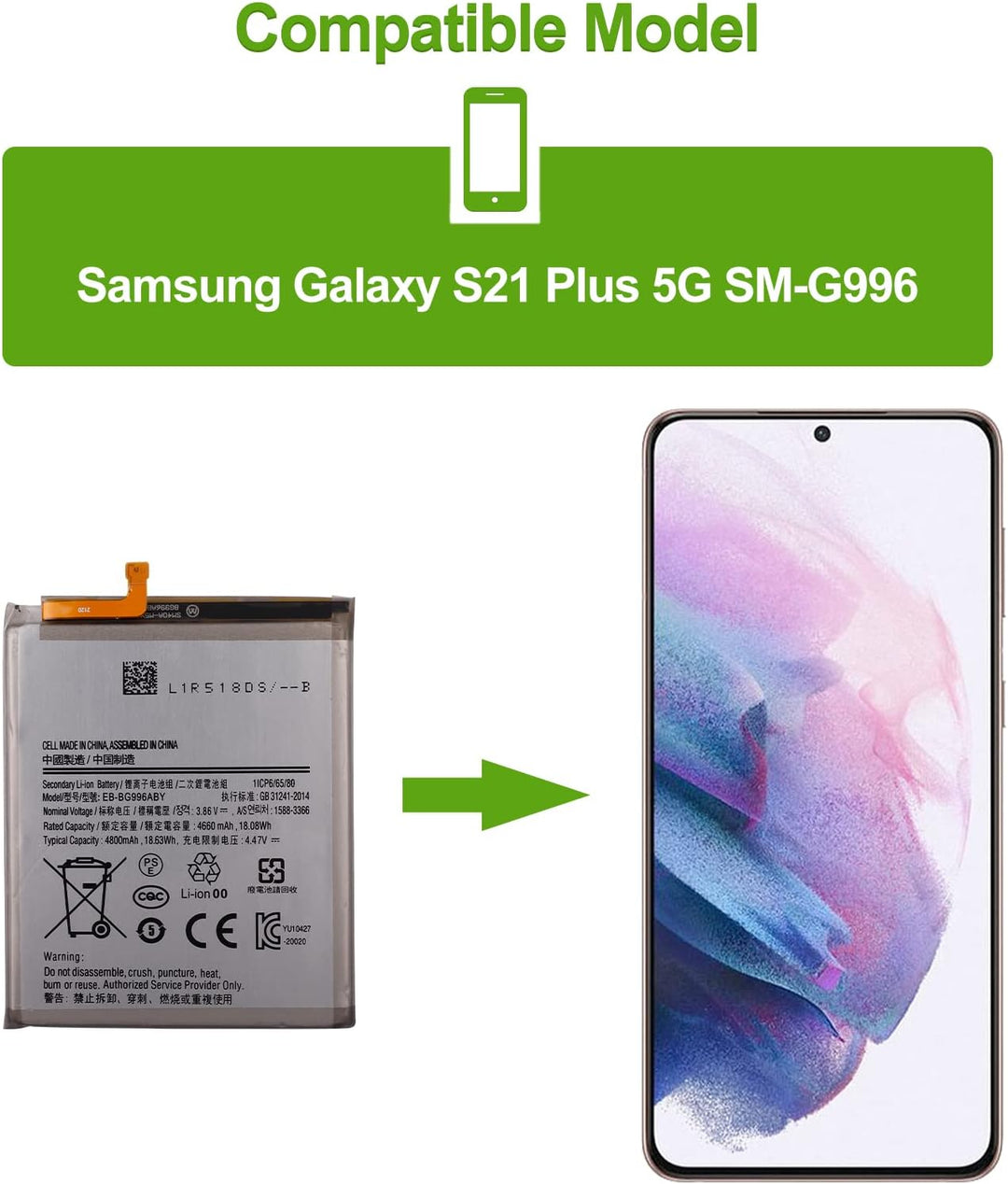 SwarKing Ersatz Akku Kompatibel mit Samsung Galaxy S21+ Plus 5G SM-G996 EB-BG996ABY with Toolkit