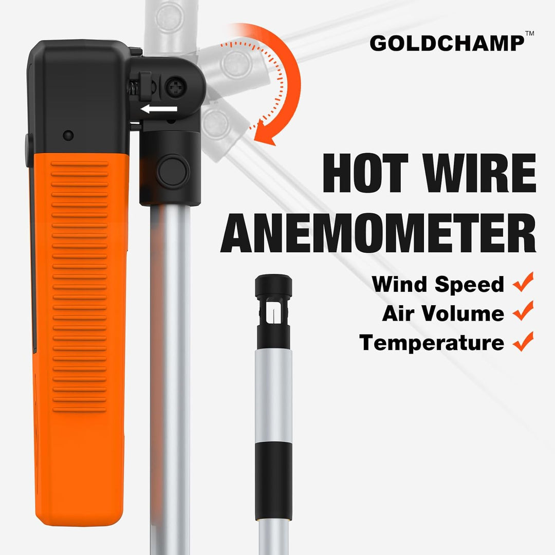 Heissdraht-Anemometer, Thermischer Anemometer mit 40 m/s und Bluetooth, Ausziehbare Stange 320–650 m