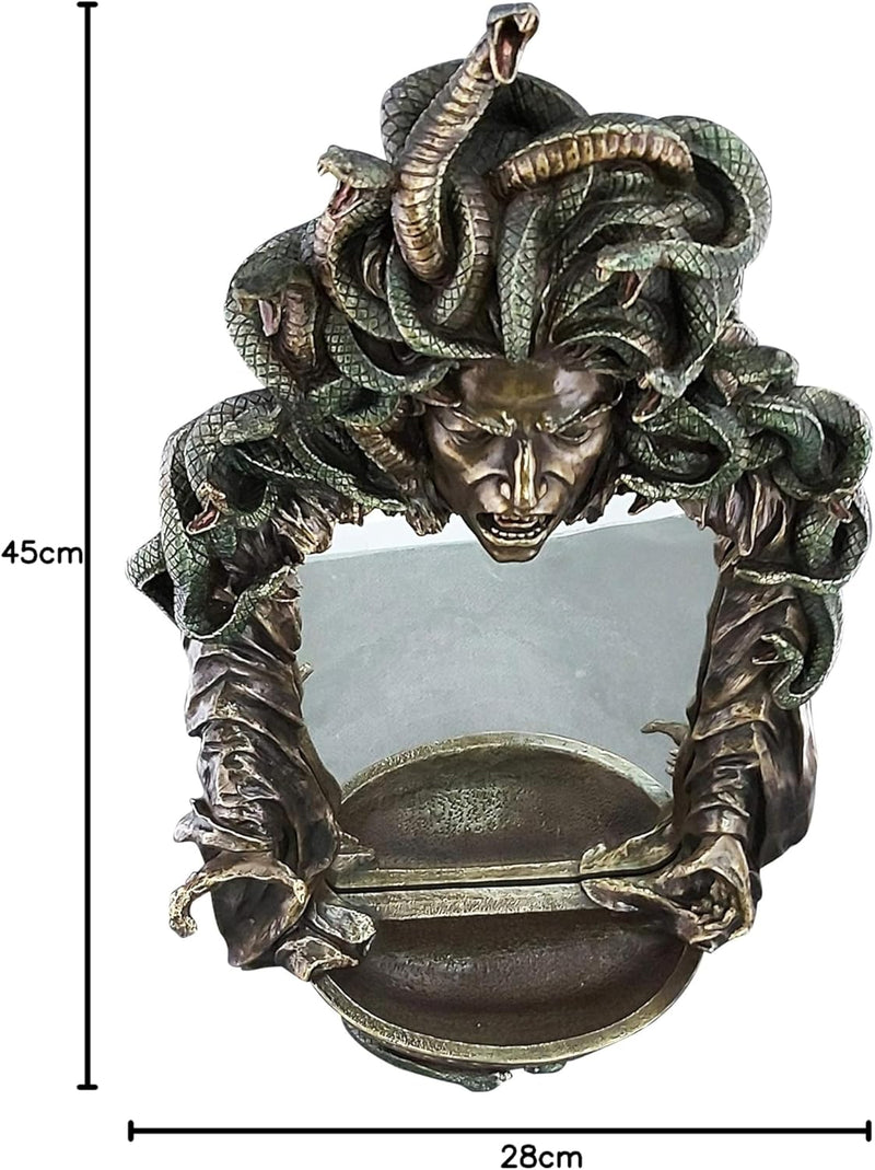 Medusa Head of Snakes Gothic Wandspiegel Dekor Statue Skulptur Bronze Finish