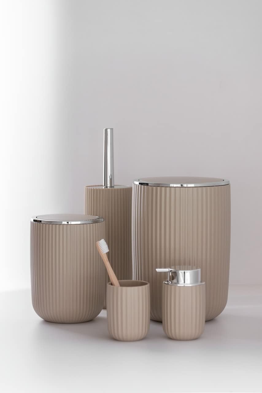 WENKO Schwingdeckeleimer Mod. Agropoli S Beige, 2 Liter, Badezimmer-Mülleimer mit Deckel, Abfalleime