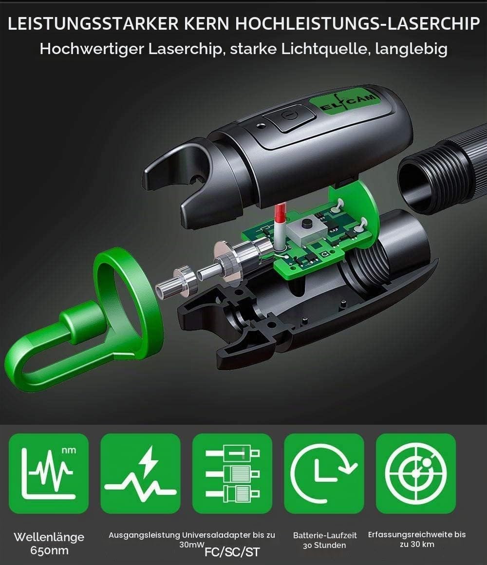 Elfcam® - Glasfaserkabel Tester, 30mW 30KM Visuelle Fehlersuche für LWL LC SC FC ST E2000, Glasfaser