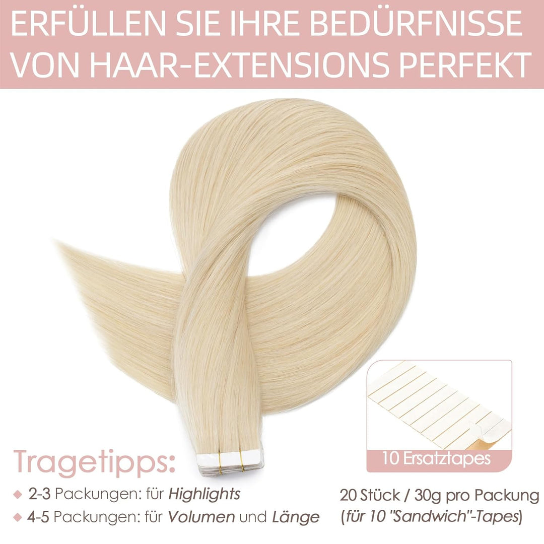 Silk-co Tape in Extensions Echthaar 20stk, leicht Version Tape Extensions Echthaar, Remy Haarextensi