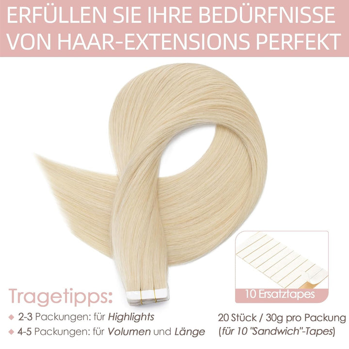 Silk-co Tape in Extensions Echthaar 20stk, leicht Version Tape Extensions Echthaar, Remy Haarextensi